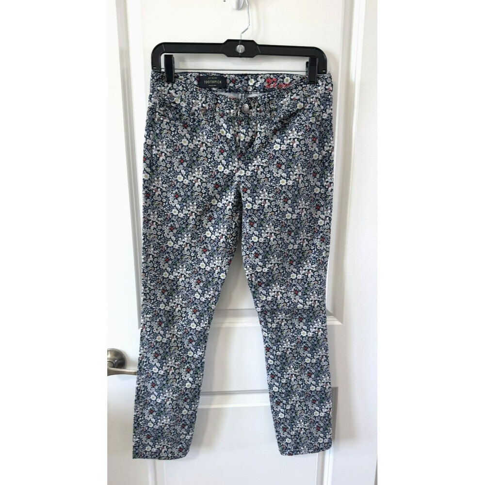 J.Crew Liberty Art Fabrics Navy Floral Print Toothpick Jean 27 Ankle $150